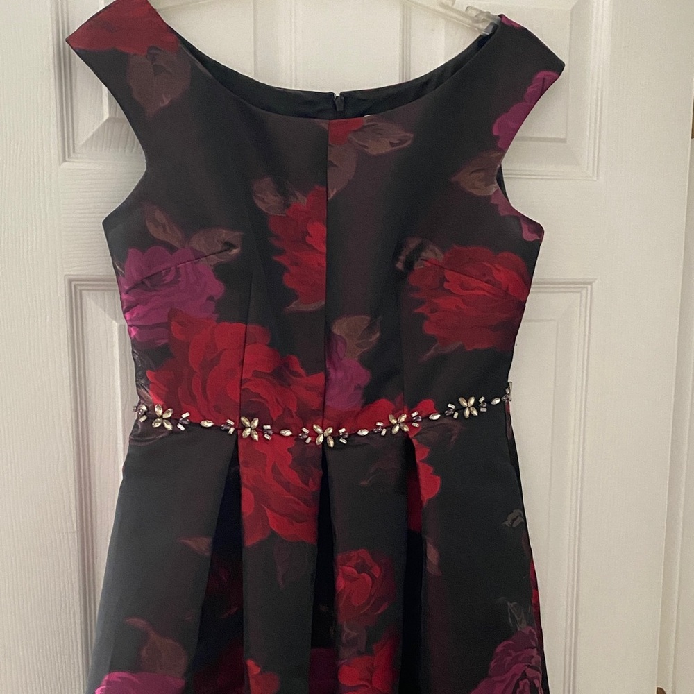 Eliza J Black and Red Floral Midi Dress